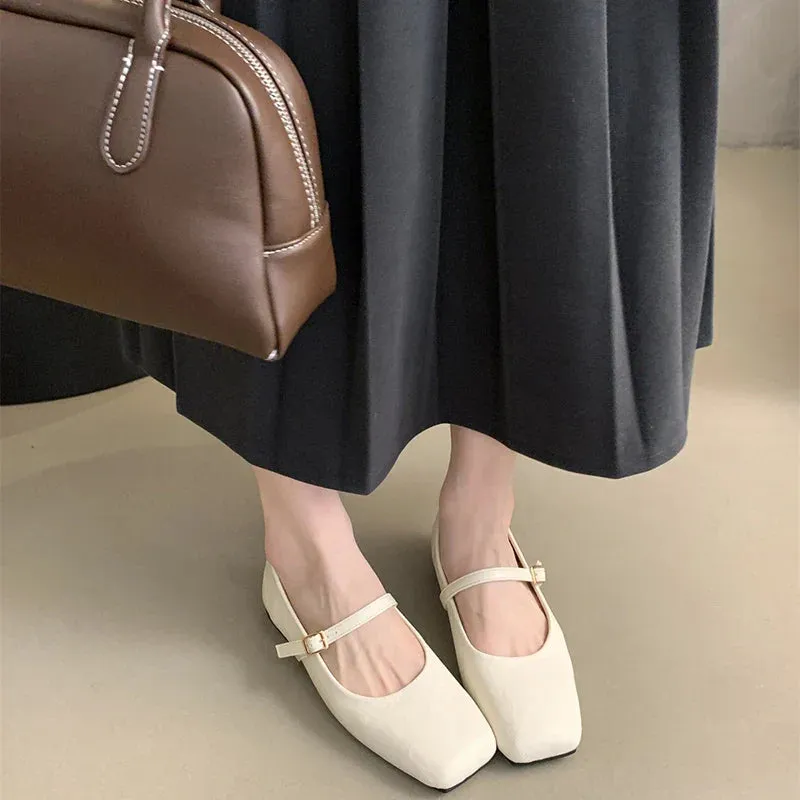 binfenxie Vintage Spring Women Mary Jane Shoes Fashion Ladies Casual Soft Sole Flats Women's Comfort Square Toe Grandma's Shoes