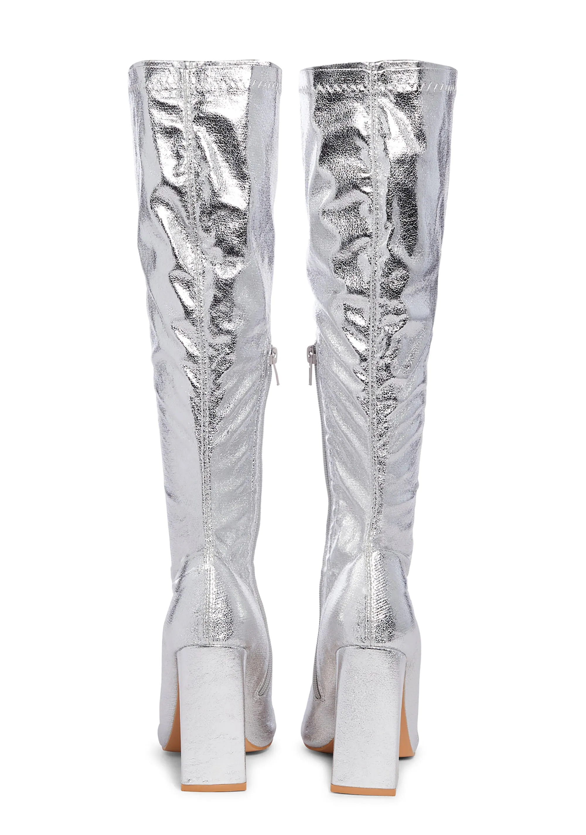 Christina Knee High Boots - Silver