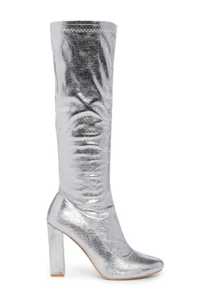 Christina Knee High Boots - Silver