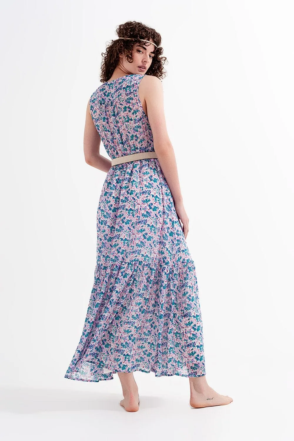 Floral Sleeveless Maxi Dress In Green