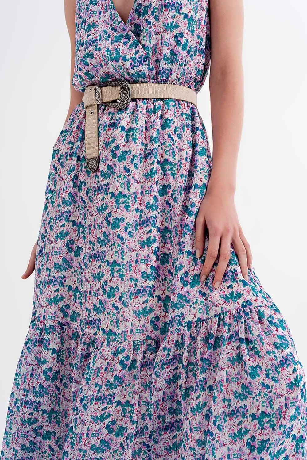 Floral Sleeveless Maxi Dress In Green