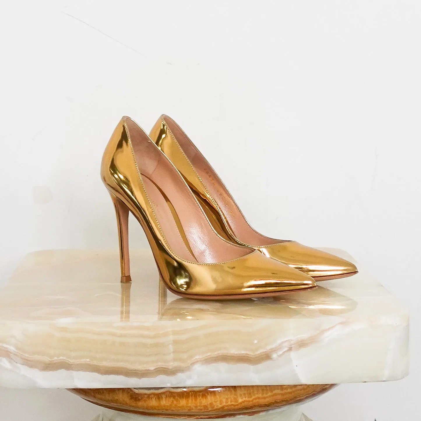 Gold high shine pointed toe  RRP £800