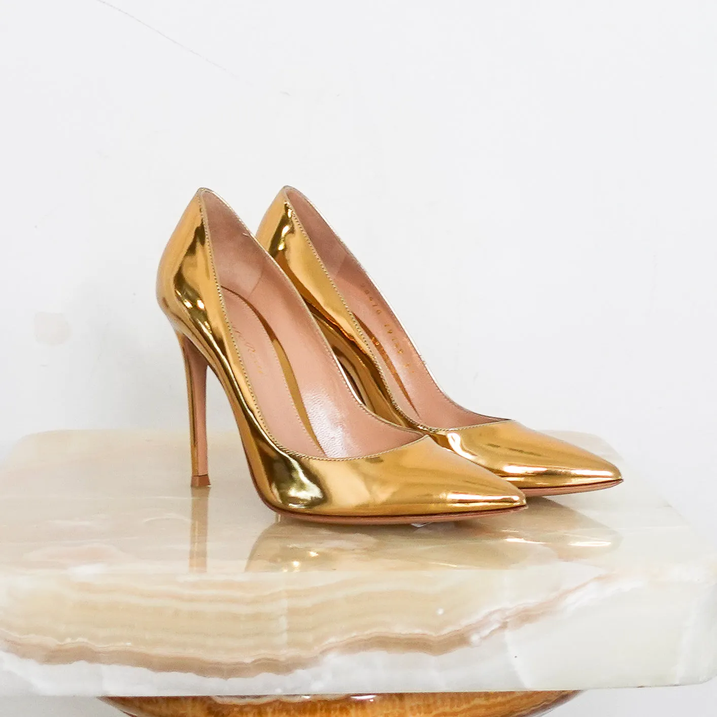 Gold high shine pointed toe  RRP £800