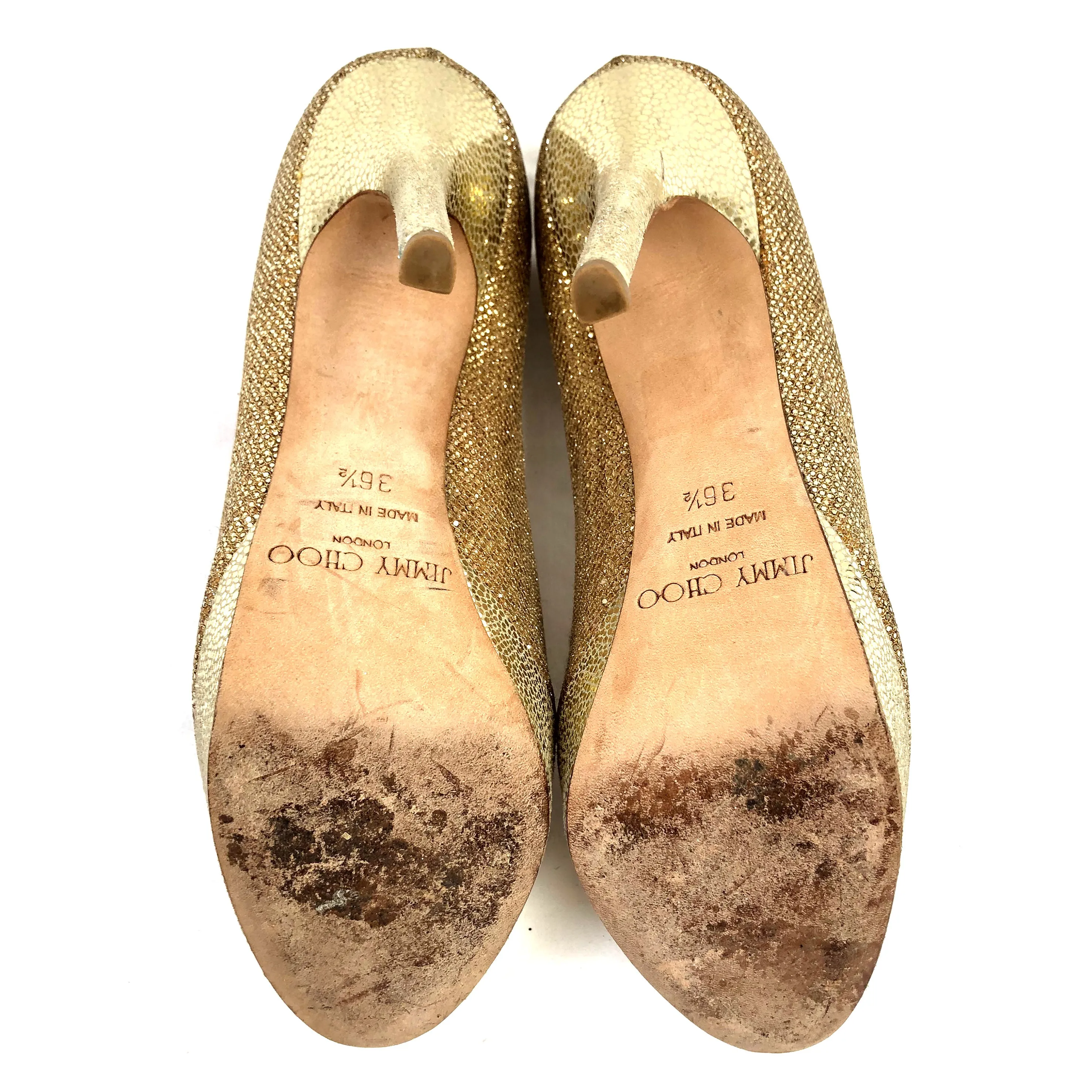 JIMMY CHOO golden leather heels