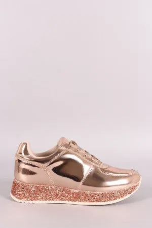 Liliana Patent Glitter Trim Low Top Lace Up Sneaker
