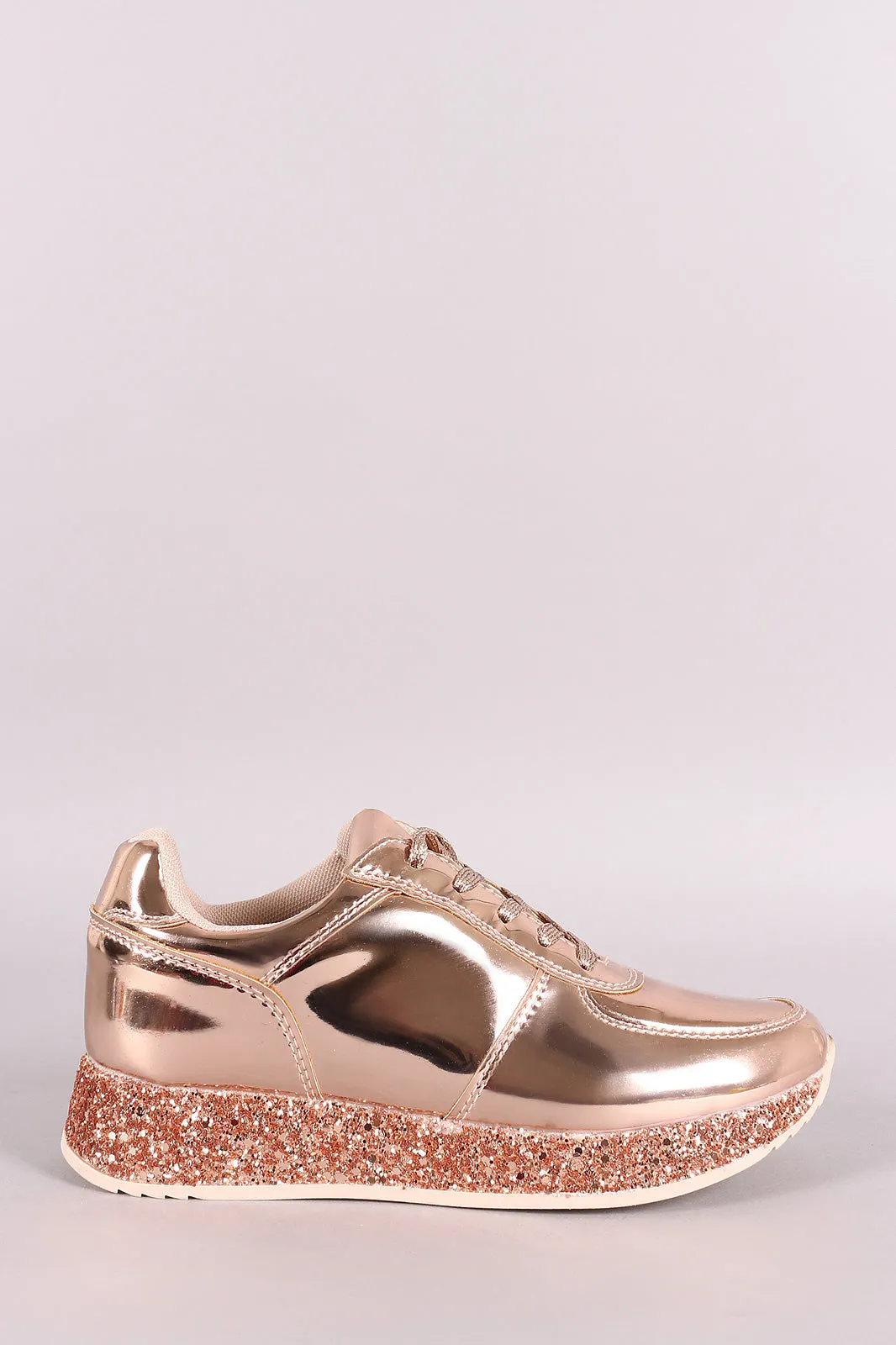 Liliana Patent Glitter Trim Low Top Lace Up Sneaker