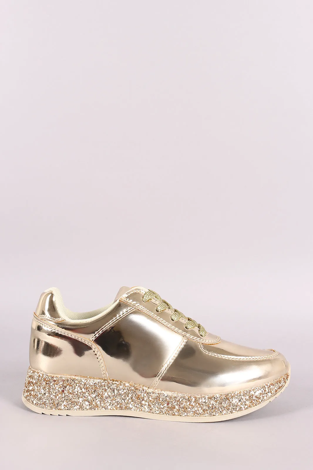 Liliana Patent Glitter Trim Low Top Lace Up Sneaker
