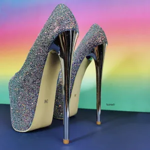 Limited Collection Glitter Silver Pumps Purple