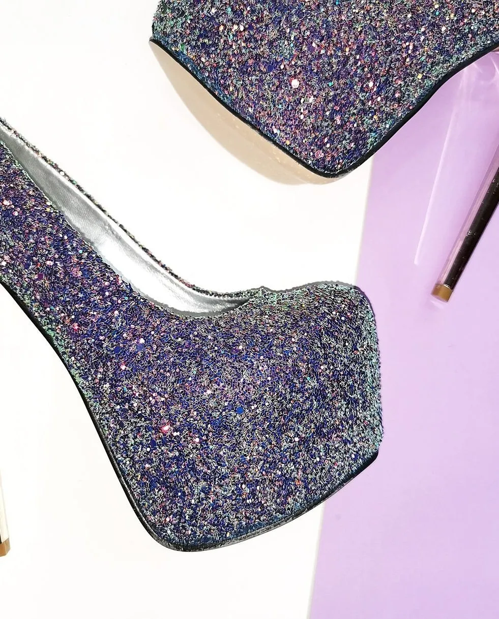 Limited Collection Glitter Silver Pumps Purple