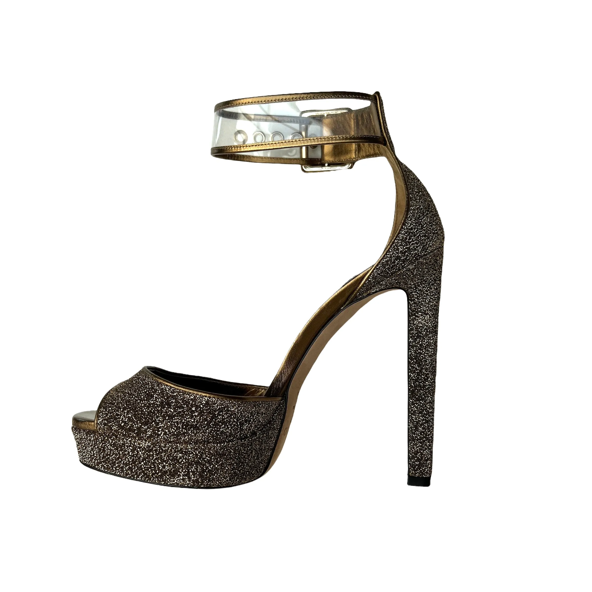 Shiny Gold Canvas and Leather Heels - 8.5