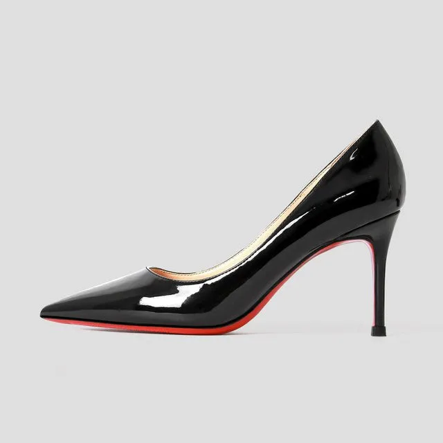 Star Style Patent or Matte Leather Red Shiny Bottom Choose-Your-Heel-Height Stiletto Shoes