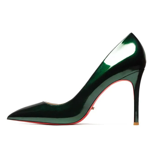 Star Style Patent or Matte Leather Red Shiny Bottom Choose-Your-Heel-Height Stiletto Shoes