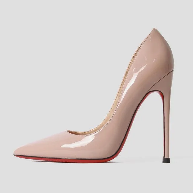 Star Style Patent or Matte Leather Red Shiny Bottom Choose-Your-Heel-Height Stiletto Shoes