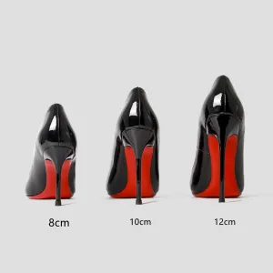 Star Style Patent or Matte Leather Red Shiny Bottom Choose-Your-Heel-Height Stiletto Shoes