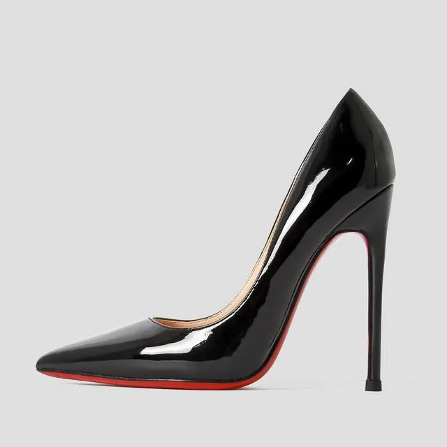 Star Style Patent or Matte Leather Red Shiny Bottom Choose-Your-Heel-Height Stiletto Shoes