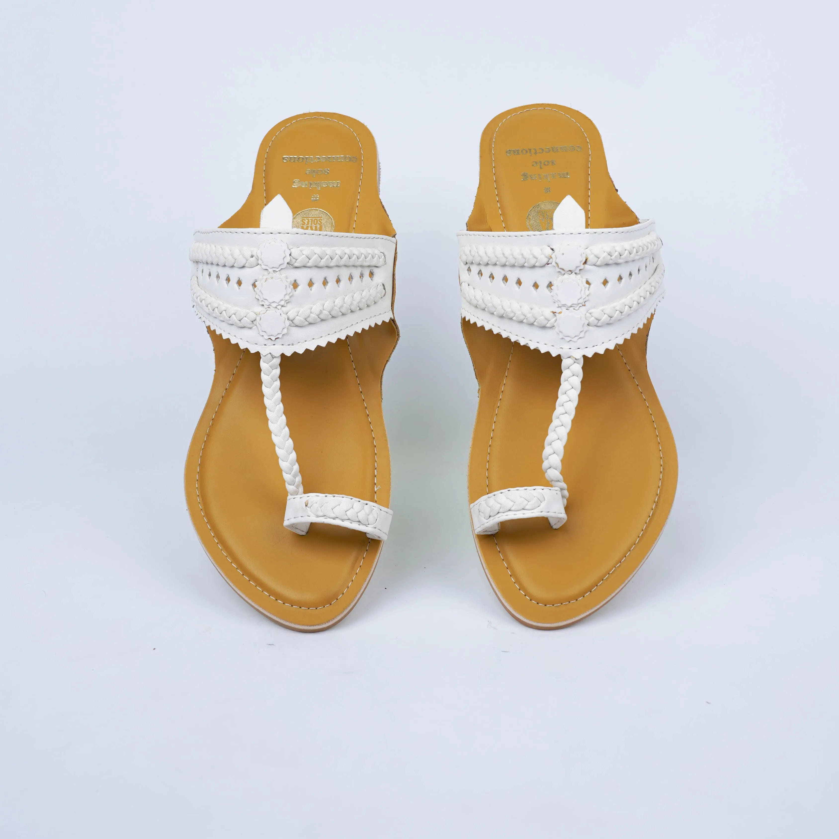 Tuscany yellow and Snow White faux Leather Kolhapuris