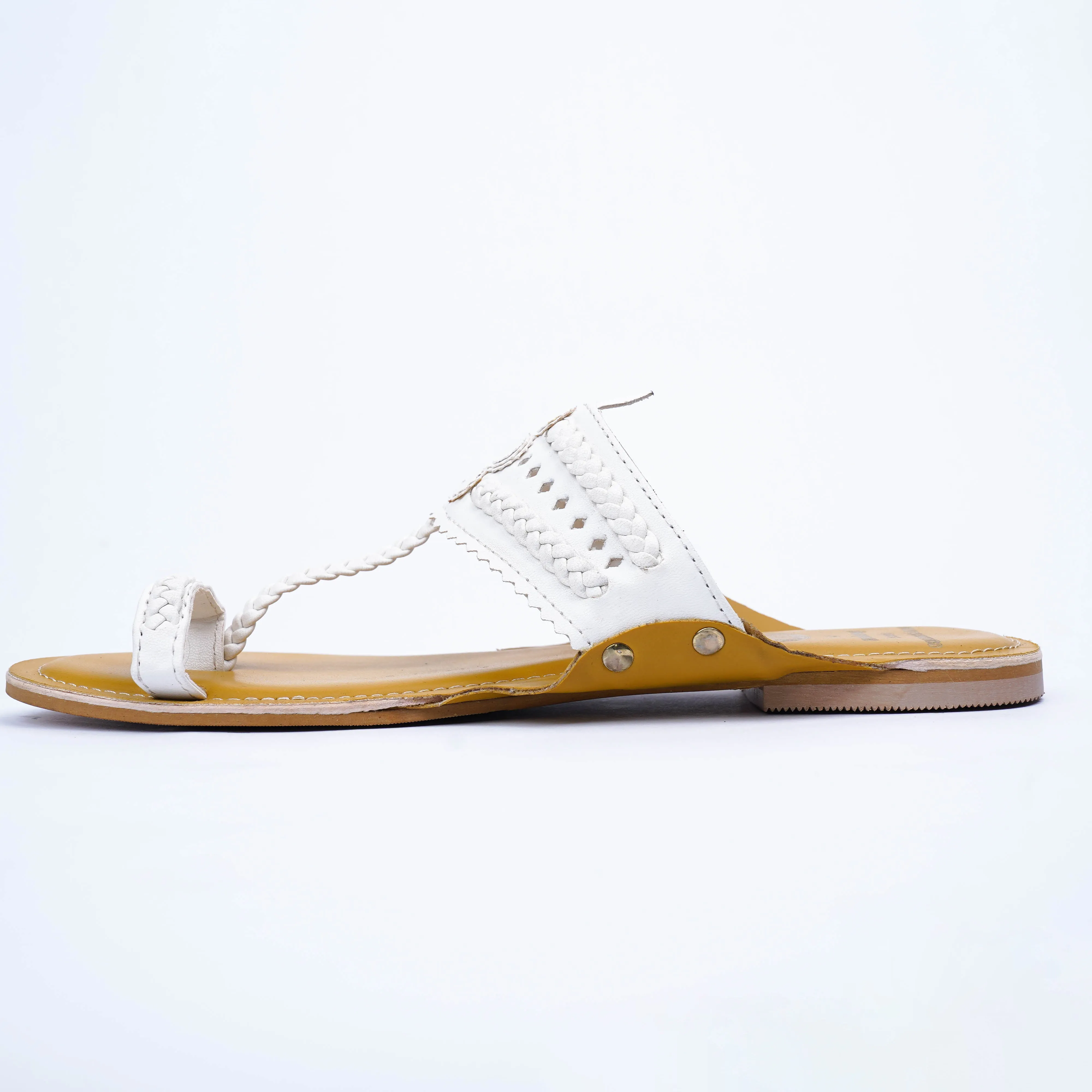 Tuscany yellow and Snow White faux Leather Kolhapuris